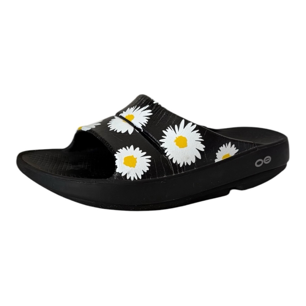 OOFOS OOahh Slide Sandal - 6 - Sunflower - Black White Yellow - Recovery Sandals
